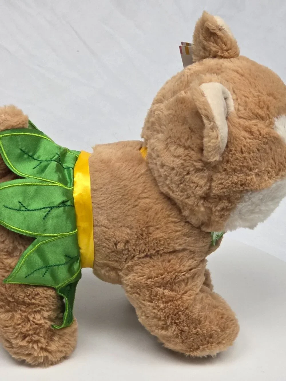 Plush Tan & White Hug Me Beach Dog Plush 11” With Tutu And Flower Collar
